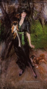  Van Lienzo - Retrato de una dama Lina Bilitis con dos género pequinés Giovanni Boldini